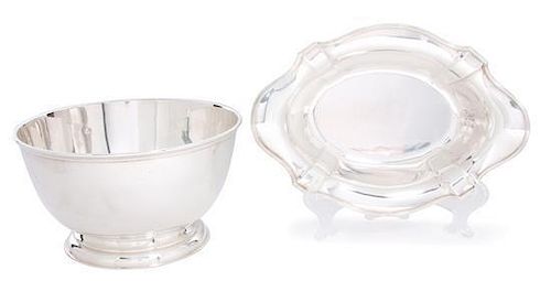 * Two American Silver Serving Bowls, , the first Gorham Mfg. Co., Providence, RI lobed bread basket, the second a reproduction o