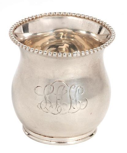 * An American Sterling Vase, Wilcox, Co., Meriden, CT, with beaded rim, monogrammed.