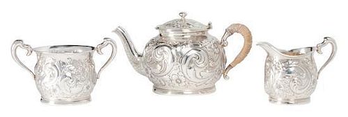 * An American Petite Sterling Tea Set, Gorham Mfg. Co., Providence, RI, 1890, comprising a teapot, creamer, and sugar.
