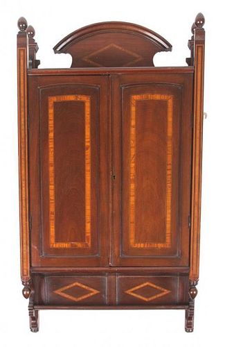 * A Mahogany Barber Wall Cabinet Height 38 x width 22 x depth 7 inches.
