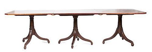 * An English Triple Pedestal Dining Table Height 29 x width 48 x length 114 inches.