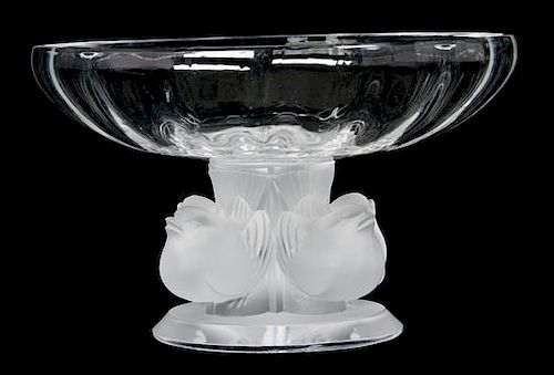 * A Lalique Molded and Frosted Glass Compote Height 3 1/2 x width 5 1/2 inches.