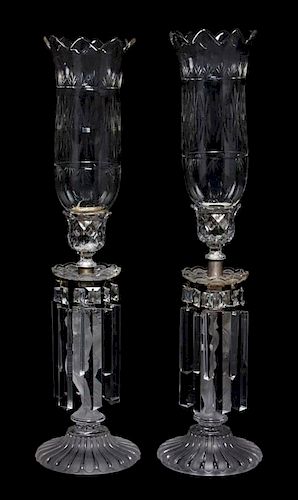 * A Pair of Baccarat Frosted and Clear Glass Figural Candlesticks Height 24 inches.