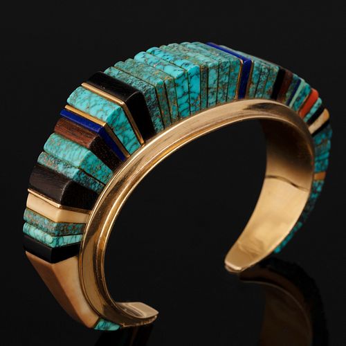 Charles Loloma, Gold and Multi-Stone Inlay Cuff