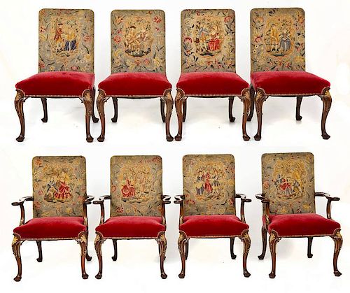 Set of Eight Needlepoint Back Dining Chairs