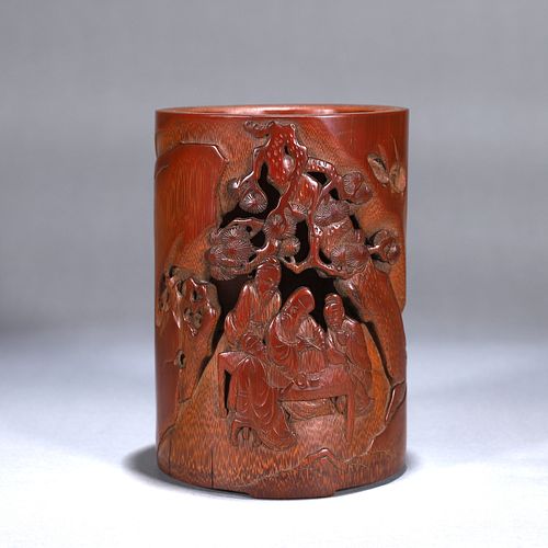 A figure carved  bamboo brush pot