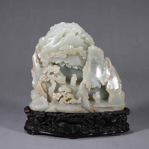 A jade carved rockery ornament