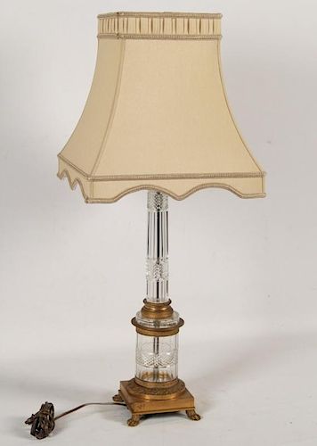 FRENCH DORE BRONZE AND CRYSTAL COLUMN LAMP