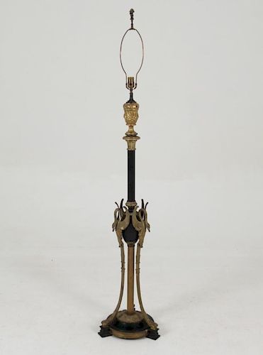 FRENCH EMPIRE STYLE GILT BRONZE AND PAINTATED METAL TORCHIER STAND