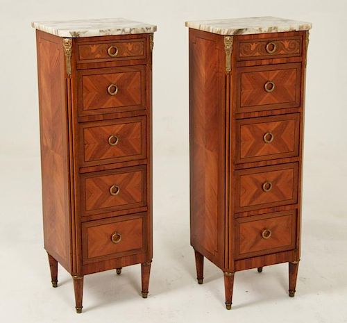 PAIR OF LOUIS XV MARQUETRY AND BRONZE MOUNTED COMMODES