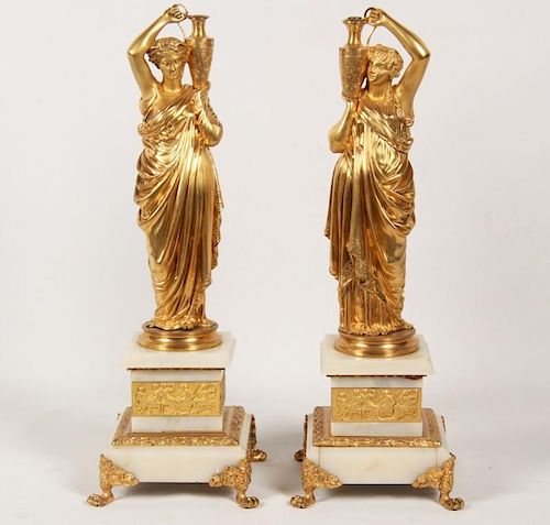 PAIR OF FRENCH DORE BRONZES OF EGYPTIAN REVIVAL FEMALE FIGURES