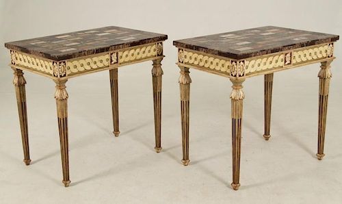 19TH C. PAIR OF LOUIS XVI STYLE MARBLE TOP SPECIMAN TABLES