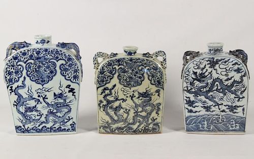 GROUP OF 3 MISCELLANEOUS CHINESE BLUE AND WHITE PILLOW VASES