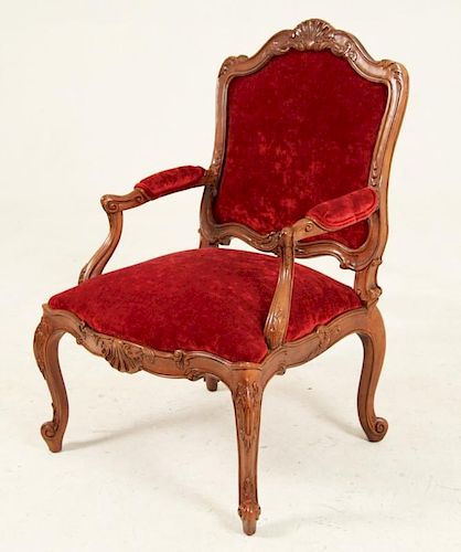 LOUIS XV STYLE CARVED FRUITWOOD FAUTEUIL