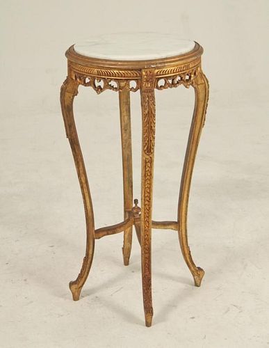 LOUIS XV CARVED GILTWOOD MARBLE TOP PEDESTAL TABLE