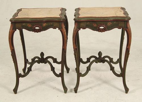 PAIR OF DECORATIVE ITALIAN POLYCHROME MARBLE TOP STANDS