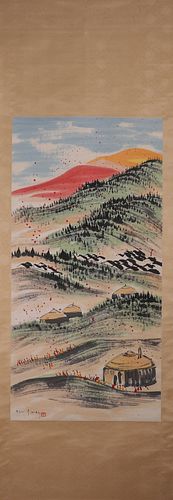 A Chinese landscape painting, Wu Guanzhong mark