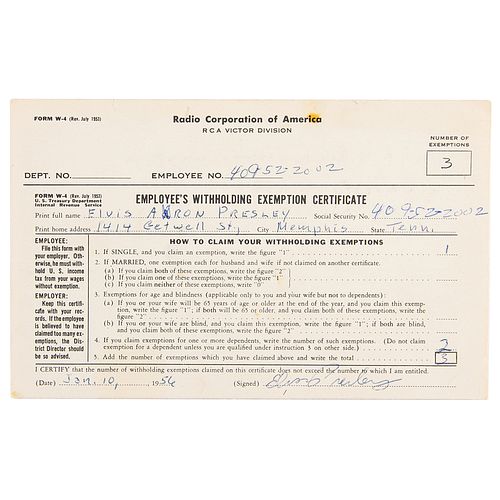 Elvis Presley Document Signed