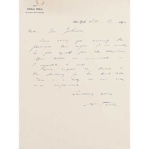 Nikola Tesla Autograph Letter Signed