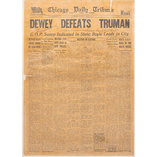Harry S. Truman and Thomas E. Dewey Signed Newspaper