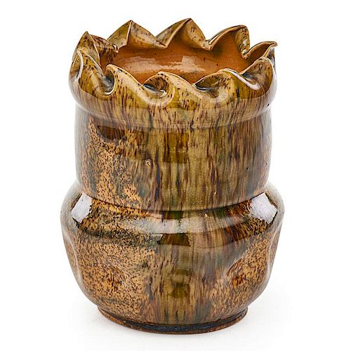 GEORGE OHR Large vase w/ ruffled rim