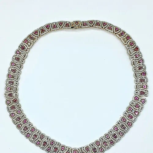 Beautiful Opal, Pink Sapphire & Diamond Collar Necklace