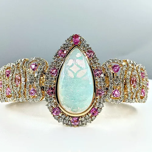 Beautiful Opal, Pink Sapphire & Diamond Bracelet
