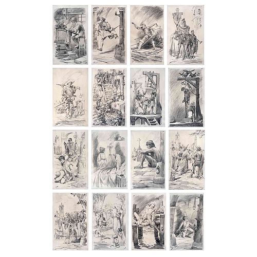 JOSÉ BARDASANO, Sin título, ilustraciones para Las calles de México, ca 1944 cm, Firmadas, Tinta sobre papel, Medidas variables