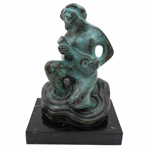 JUAN CRUZ REYES, Sirena, Firmada y fechada 1980, Escultura en bronce en base de mármol, 41 x 28 x 18.7 cm medidas totales, Certificado