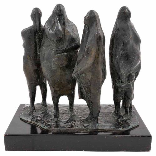 FRANCISCO ZÚÑIGA, Grupo, Firmada y fechada 1974, Escultura en bronce 2 / 5 en base de mármol, 30 x 30.5 x 15 cm, Con certificado