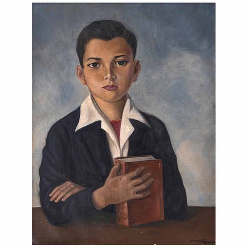 ROBERTO MONTENEGRO, Retrato de niño, Firmado y fechado 53, Óleo sobre tela, 66 x 51 cm