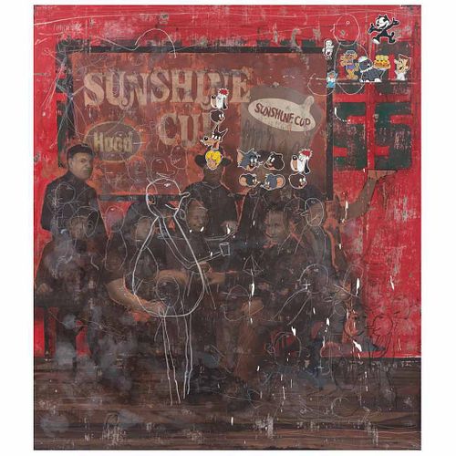 ARMANDO ROMERO, Café Sunshine, de la serie De los cafés, 2006, Firmado, Óleo y mixta sobre tela, 161 x 140 cm, Con certificado