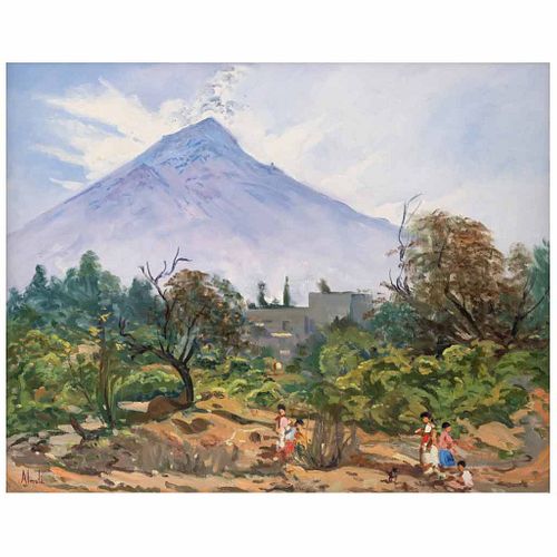 MARIO ALMELA, Popocatépetl desde Ayapango, ca. 1995, Firmado, Óleo sobre tela, 80 x 100 cm, Con certificado