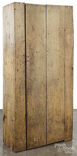 Primitive Pennsylvania painted pine canning cupboard, 19th c., retaining an old mustard surface
