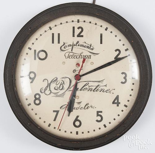 H. B. Valentine Jeweler telechron advertising electric clock, 14'' dia.