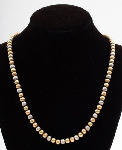 Marco Bicego Inspired 18K Tri-Gold Beaded Necklace