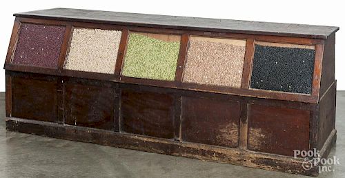 Pine country store seed counter, late 19th c., with five glass front display panes
