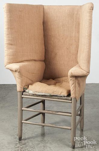 Contemporary country ''make-do'' wing back chair, overall - 48'' h. Provenance: Barbara Hood