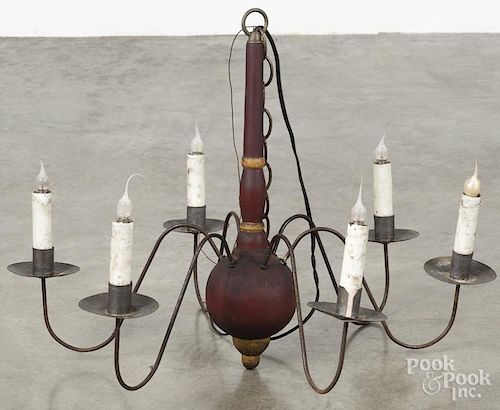Contemporary painted pine hanging chandelier, 18'' h. Provenance: Barbara Hood's Country Store