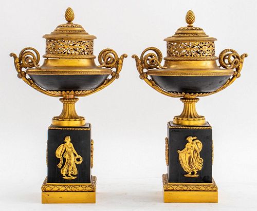 Empire Patinated & Gilt Bronze Brule Parfums, Pair