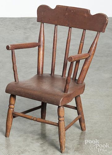 Pennsylvania child's plank seat armchair, 19th c., overall - 22 1/2'' h. Provenance: Barbara Hood
