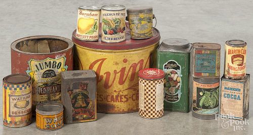 Fourteen miscellaneous advertising tins, 20th c., tallest - 9 1/2''. Provenance: Barbara Hood