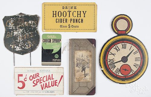 Cardboard country store signage, 20th c., to include Wonder Bread, Hootchy Cider Punch