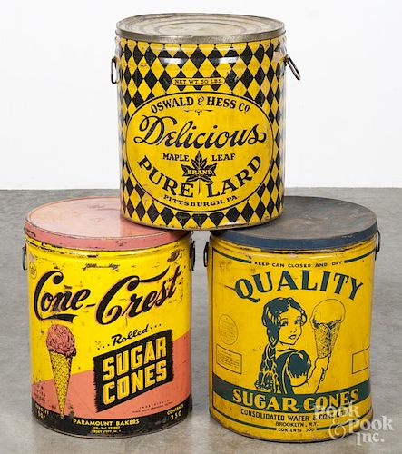 Two large ice cream cone tins, 20th c., to include Cone-Crest sugar cones and Quality Sugar Cone