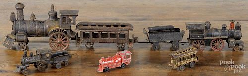 Three cast iron floor trains, late 19th c., largest - 8'' l. Provenance: Barbara Hood's Country Store
