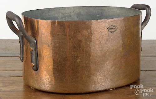Large Duparquet - New York copper oval stock pot, 19th c., 8 1/2'' h., 16'' w.