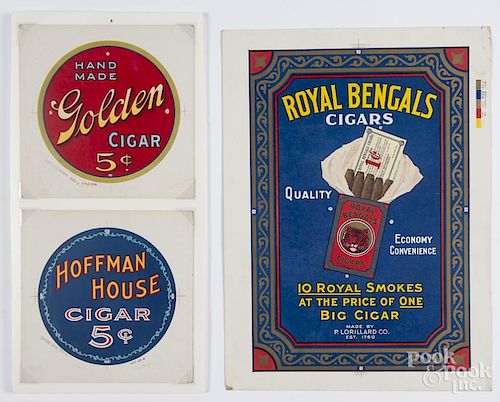 Three cigar printer proofs, ca. 1900, George Schlegel Lithograph Co., to include Hoffman House