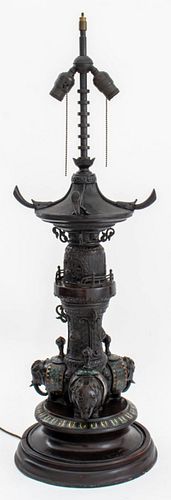Japanese Bronze and Champleve Enamel Table Lamp