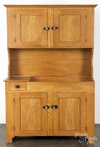 Pennsylvania painted pine drysink, 19th c., with a cupboard top, retaining the original yellow grain