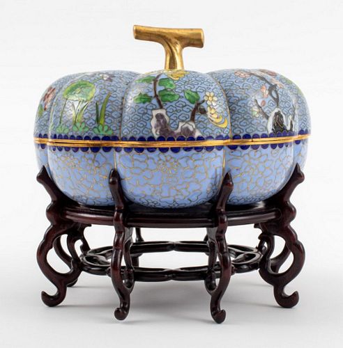 Chinese Cloisonne Covered Pumpkin Form Box